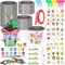 Spring Garden Plastic Pot Craft Kit 50 Nursery Pots with 32 Stickers 50 Plant Labels 4 Painting Tools and 1 Ribbon for Kids Flower Plant Spring Graduation DIY Crafts Painting Gardening Growing Tools